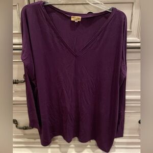 Piko 1988 Deep Purple Long Sleeve V-Neck Top